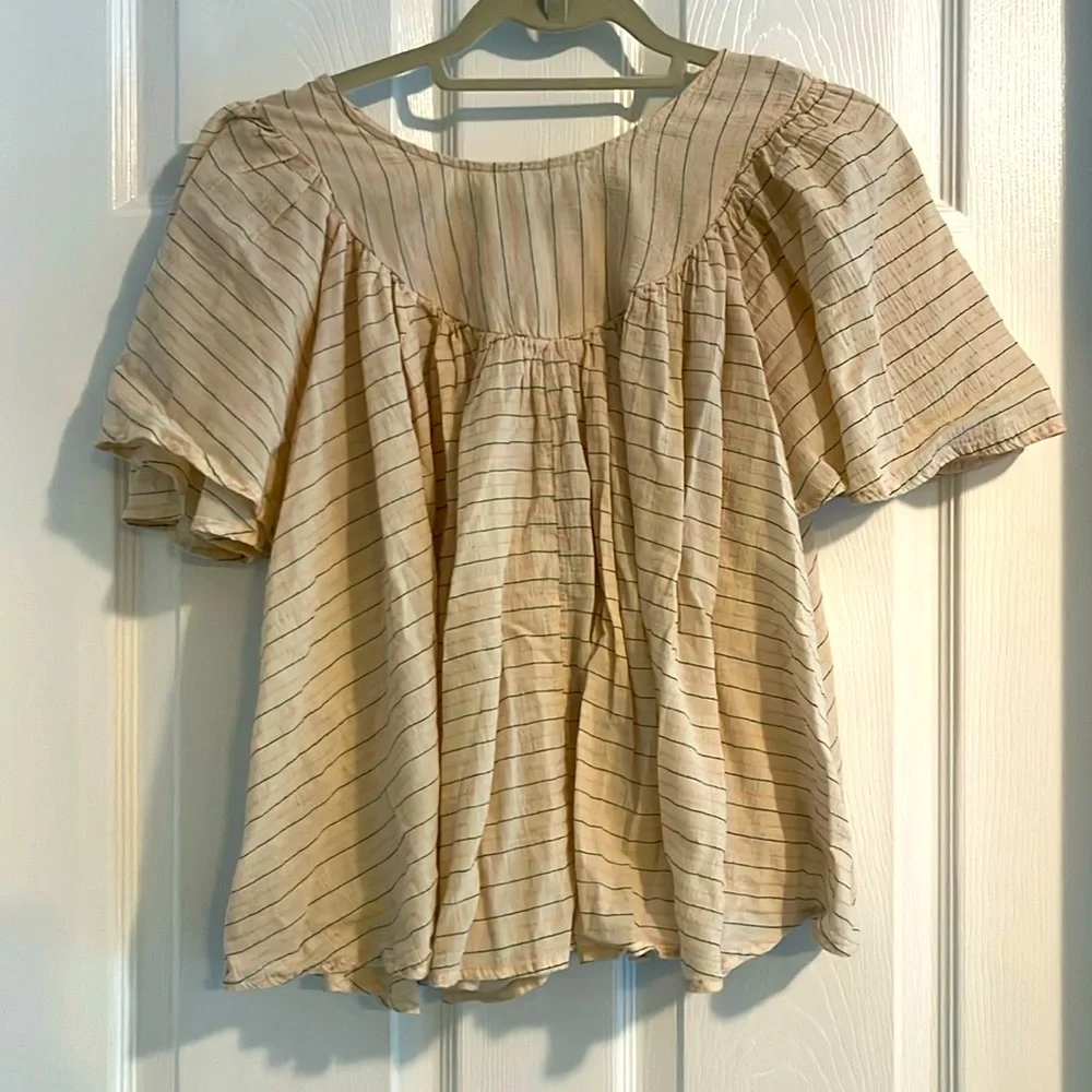 Universal Thread womens blouse size M beige/pink and black design 💯 cotton - Picture 1 of 9